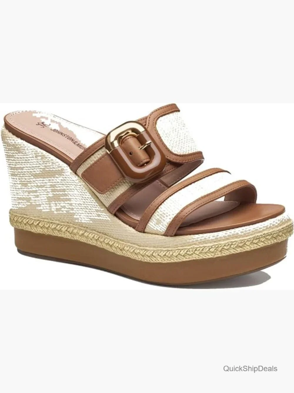 Nappa Leather Raffia Wedge Sandals with Buckle Strap